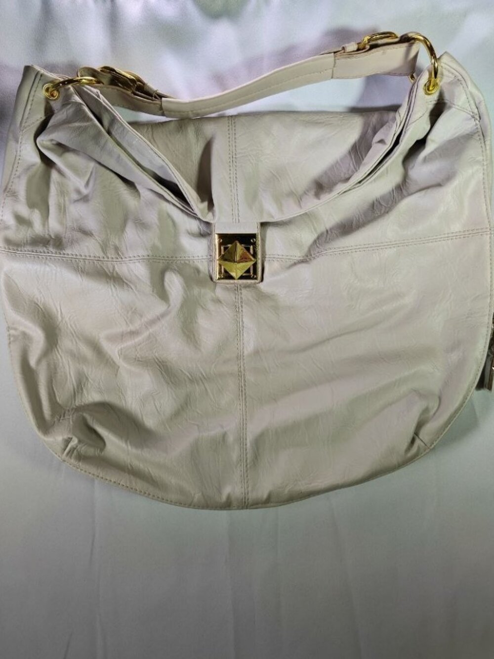 mark. by Avon Cream Faux Leather Slouchy Hobo Shoulder Bag Gold Hardware